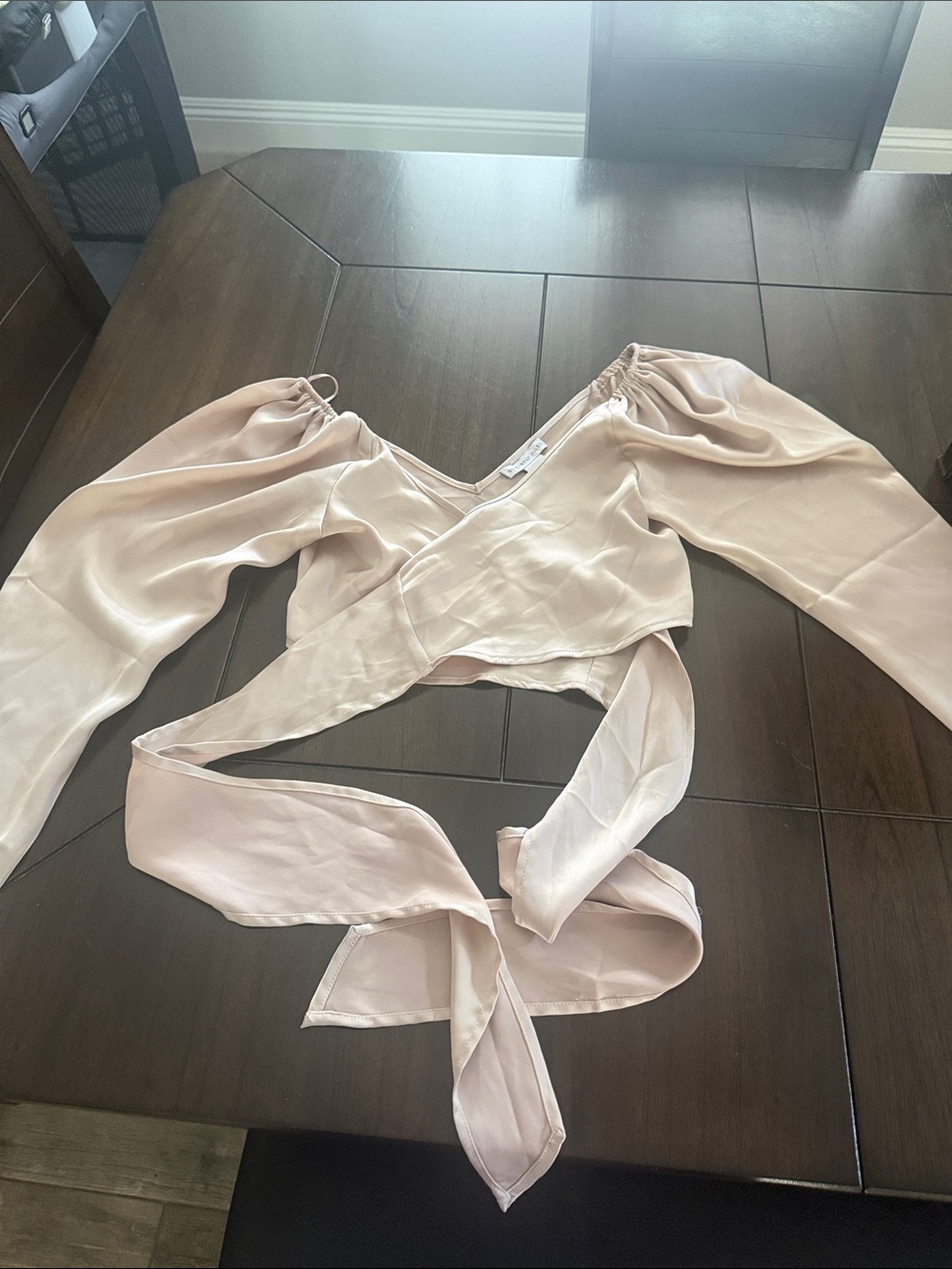 Sincerely Jules Blush Pink Puff-Sleeve Satin Crop Top